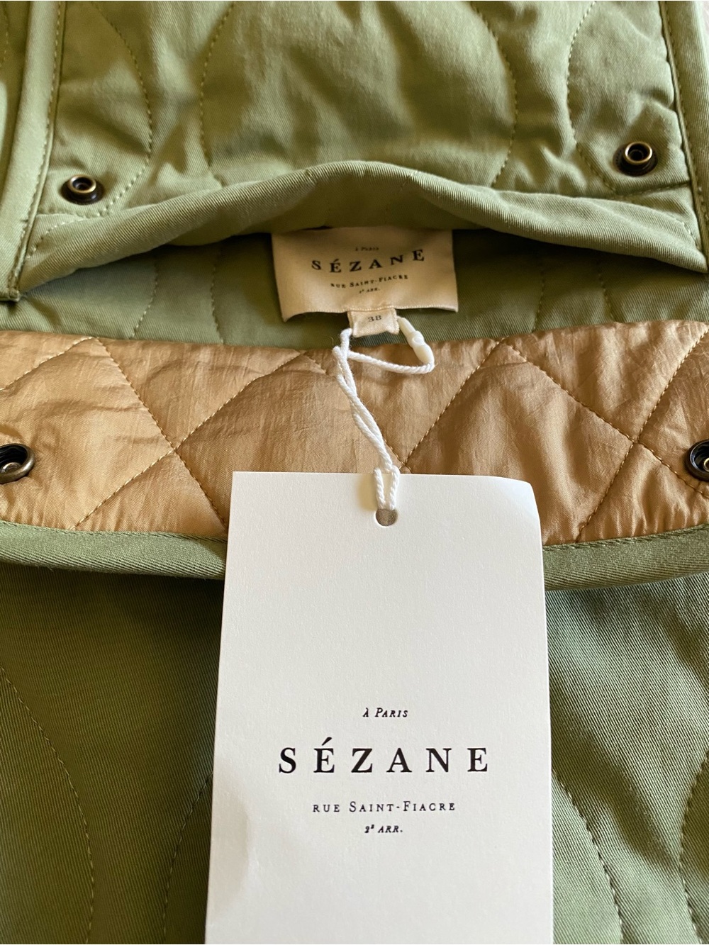 Sezane Quilted Light Olive Green Women’s Jacket - Picture 7 of 15